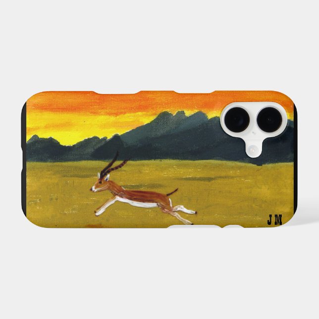 Gazelle at Sunset Wildlife Art Personalized iPhone Case (Back Horizontal)