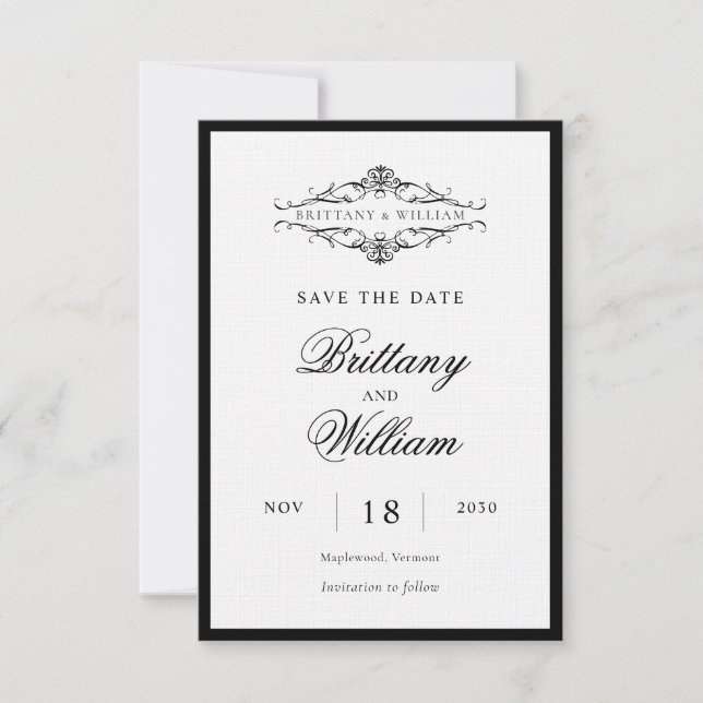 [GAZELLE] Elegant Black & White Monochrome Wedding Save The Date (Front)