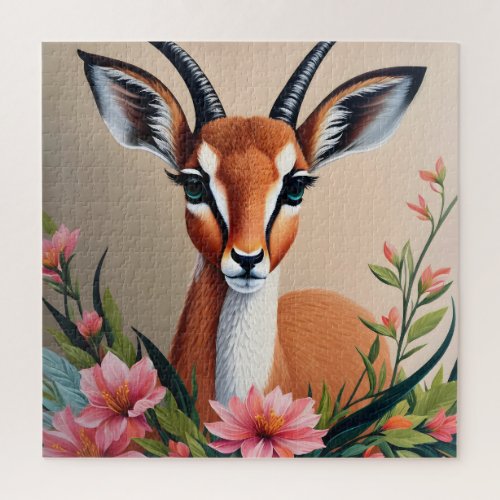 Gazelle Floral Animal Portrait Jigsaw Puzzle