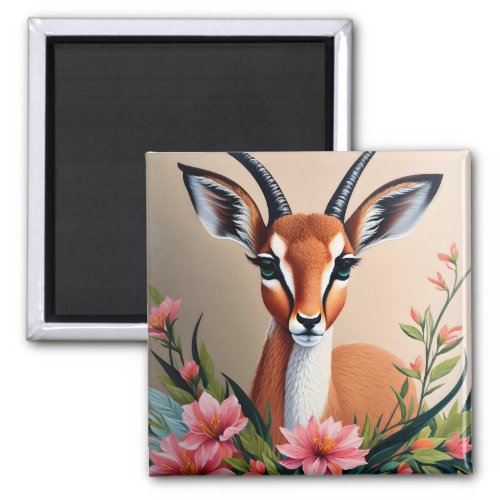 Gazelle Floral Animal Portrait Magnet