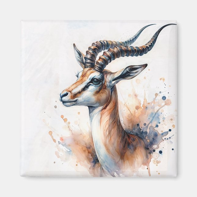 Gazelle Head Watercolor Portrait Magnet (Front)