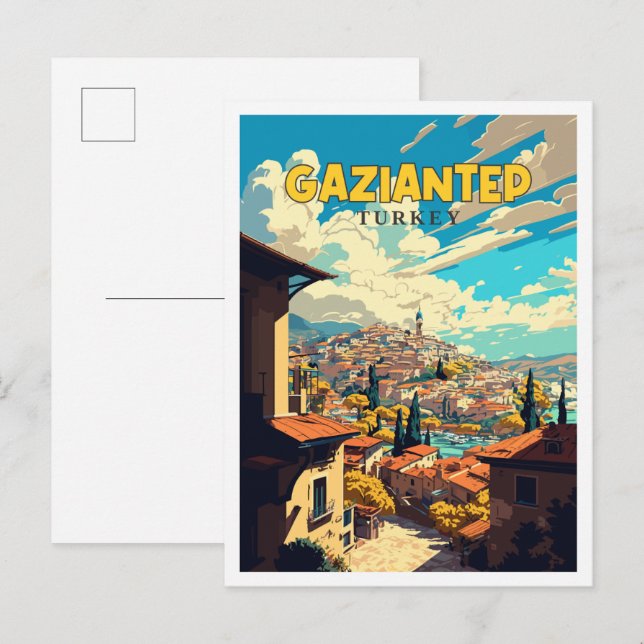 Gaziantep Turkey vintage travel illustration Postcard (Front/Back)