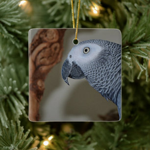 Gazing Congo African Grey Parrot Ceramic Ornament
