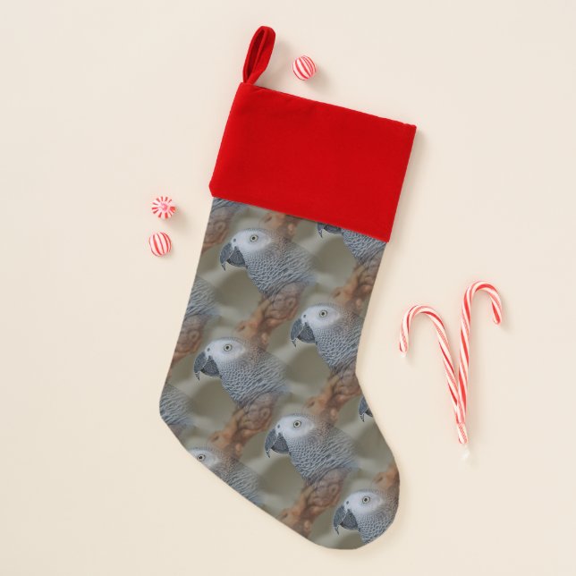Gazing Congo African Grey Parrot Christmas Stocking (Front)