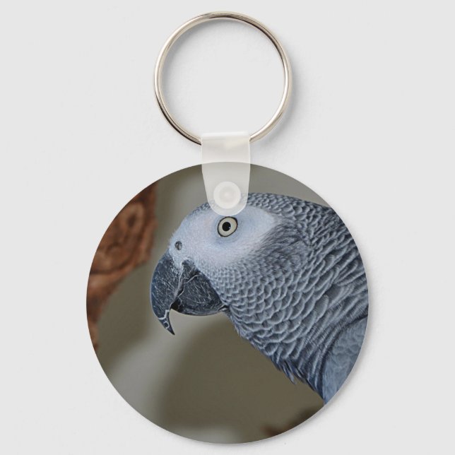 Gazing Congo African Grey Parrot Keychain (Front)