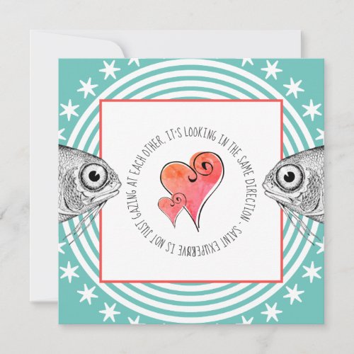 Gazing Fish Saint Exupery Quote Valentine Aqua Holiday Card