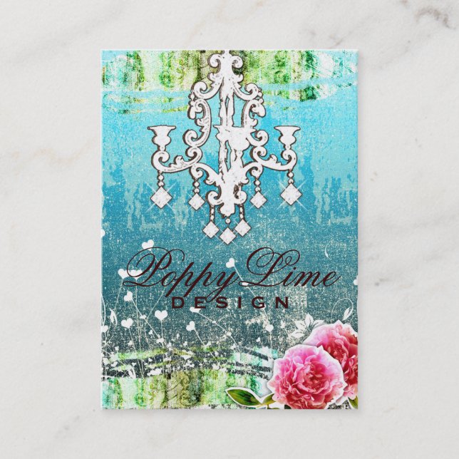 GC Adore Vintage Crystals Turquoise Metallic Business Card (Front)
