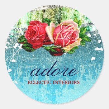 Gc  Adore Vintage Turquoise Classic Round Sticker by TheGreekCookie at Zazzle