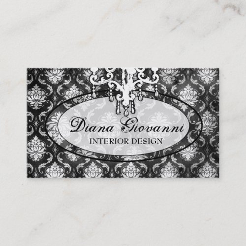 GC Adoring Damask Black White Business Card Template