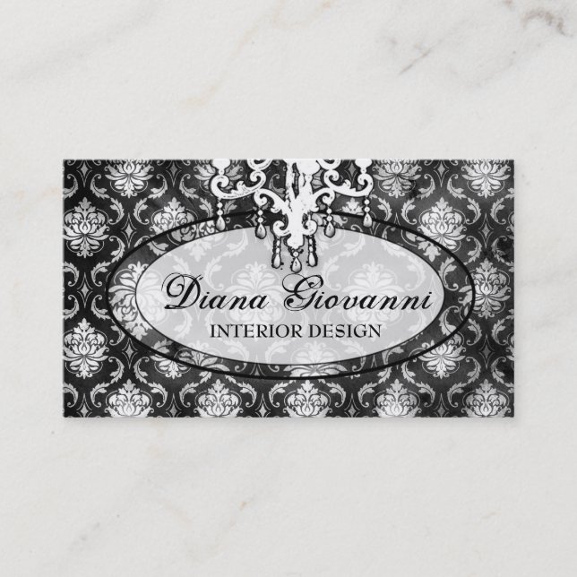 GC Adoring Damask Black White Business Card (Front)