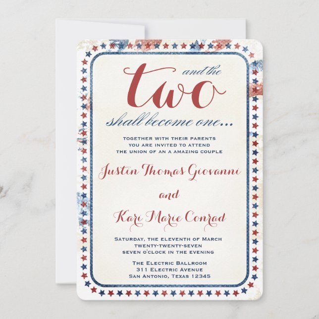 GC All American Red White Blue Wedding Ivitation Invitation (Front)