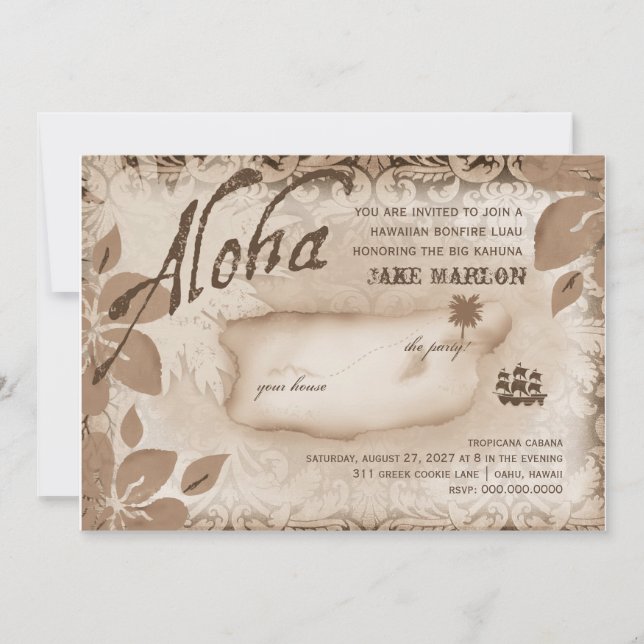 Gc | Aloha Luau Island Brown Invitation (Front)