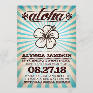 GC Aloha Sunset Aqua Blue Birthday Invitation