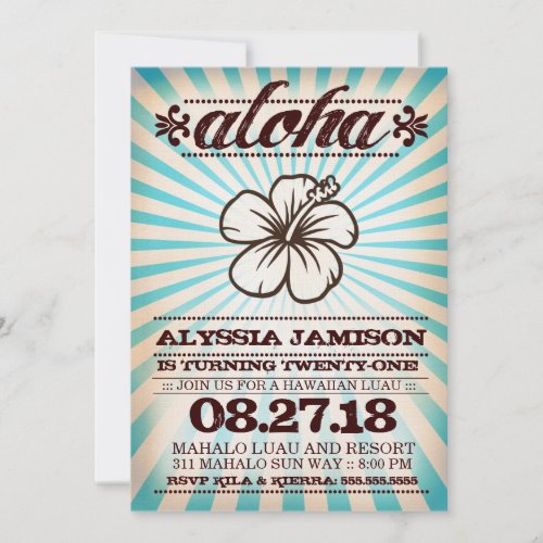 GC Aloha Sunset Aqua Blue Birthday Invitations