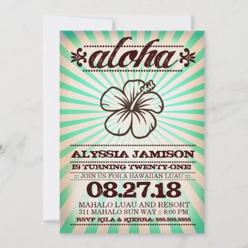 GC Aloha Sunset Aqua Seaweed Birthday Invitations