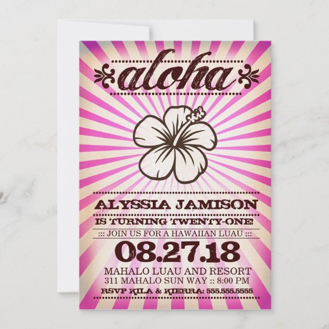 GC Aloha Sunset Pink Birthday Invitation (Front)