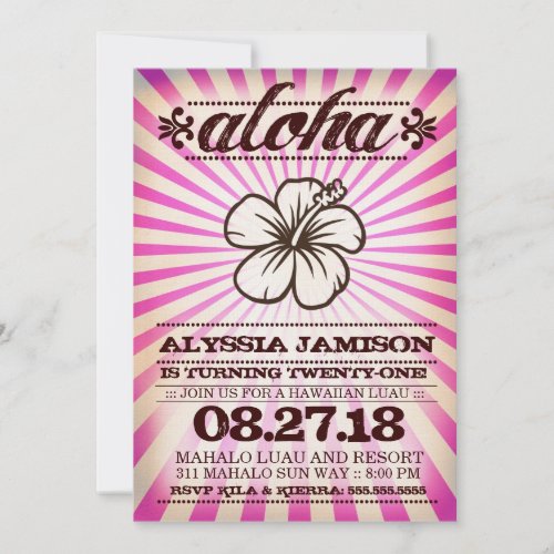 GC Aloha Sunset Pink Birthday Custom Invites