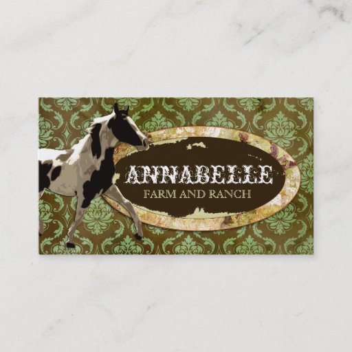 Customizable GC | "AnnaBelles" Horse Ranch | Green &amp; Yellow Business Card Template