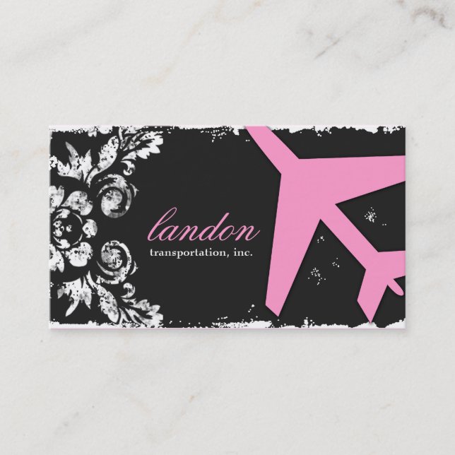 GC | AVIATION TAKE OFF Charcoal Damask Business Card (Front)