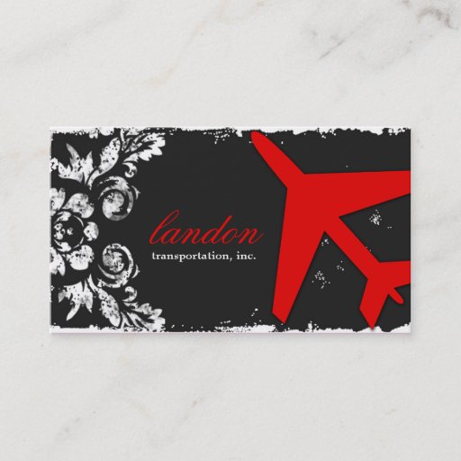 Customizable GC AVIATION TAKE OFF Red Charcoal Damask Business Cards