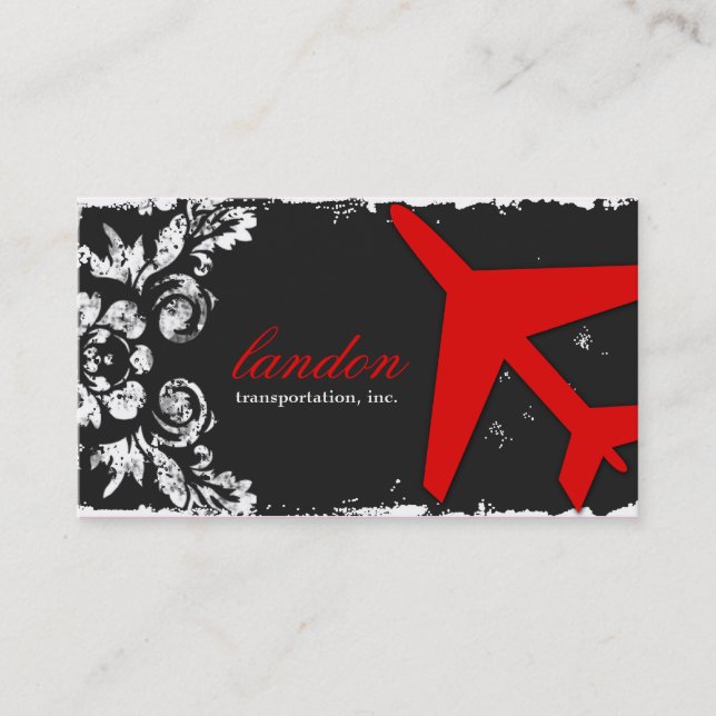 GC AVIATION TAKE OFF Red Charcoal Damask Business Card (Front)
