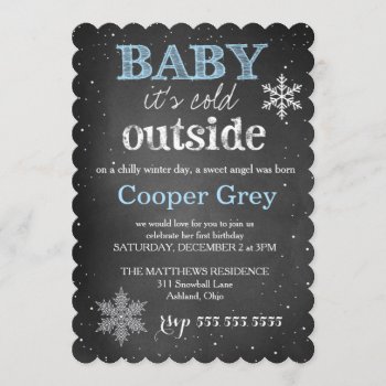 Gc Blue Baby It's Cold Outside Winter Birthday Invitation by TheGreekCookie at Zazzle