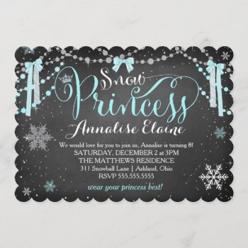 Gc Blue Snow Princess With Ribbons Girl Birthday Invitation by TheGreekCookie at Zazzle