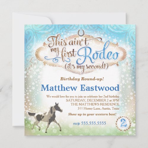 GC Boy This Aint My First Rodeo 2nd Birthday Invitation
