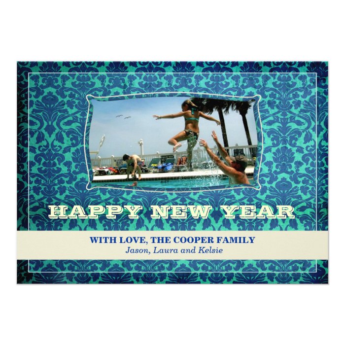 GC  Cool Blue Vintage  Happy New Year Invite