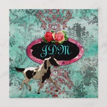 Gc | Eclectically Vintage Damask Horse Turquoise Invitation by TheGreekCookie at Zazzle