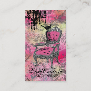 GC Fabulously French Colorful Pink Damask Business Card