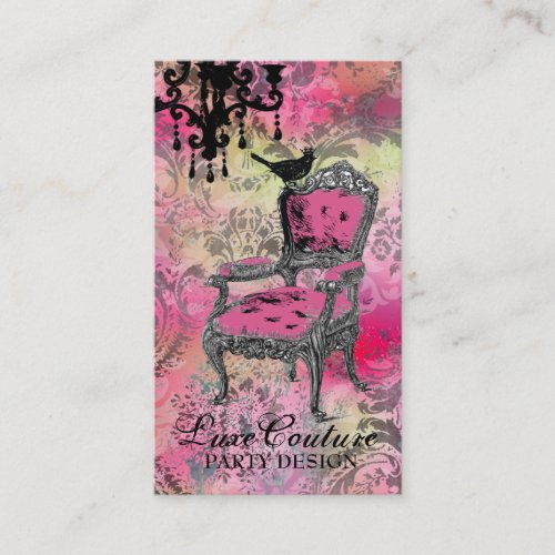 GC | Fabulously French Colorful Pink Damask Business Card Templates