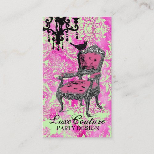 GC | Fabulously French Hot Pink Lime Damask Business Card Templates