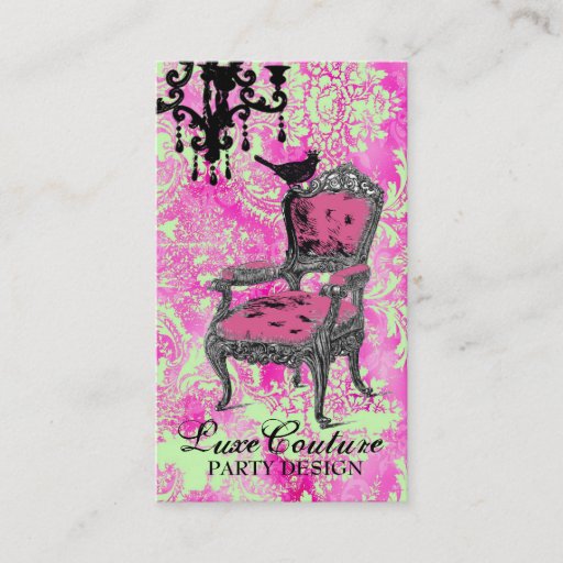 Customizable GC | Fabulously French Hot Pink Lime Damask Business Card Templates