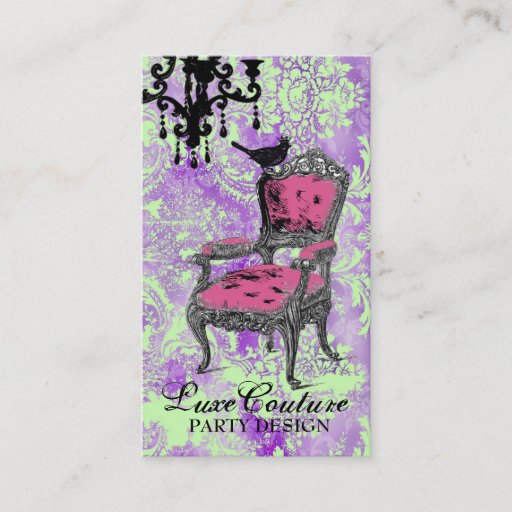 Customizable GC | Fabulously French Hot Purple Lime Damask Business Cards
