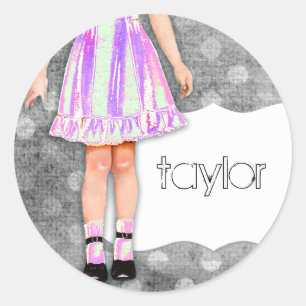 GC   Girly Girl Doll Funky Purple Classic Round Sticker