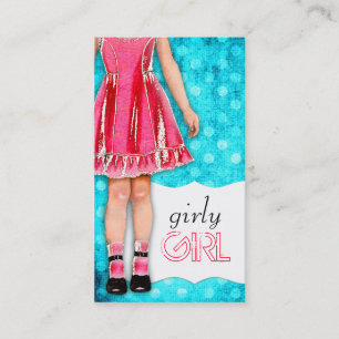 GC Girly Girl Doll Hot Pink Turquoise Dots Business Card