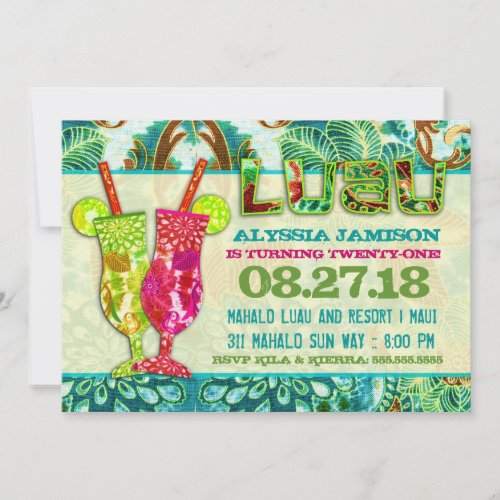 GC Hawaiian Cocktails Aqua Seaweed Custom Invites