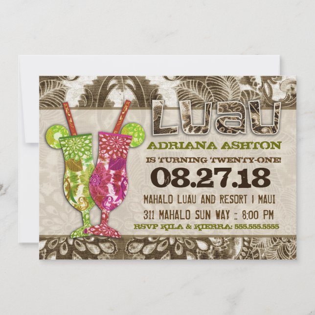 GC Hawaiian Cocktails Sandy Brown Invitation (Front)