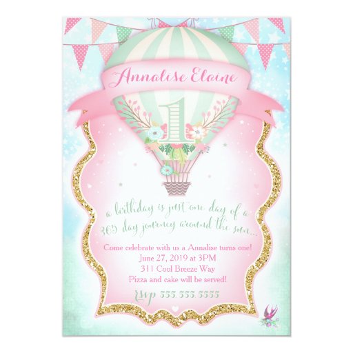 Hot Air Balloon 1St Birthday Invitations 8