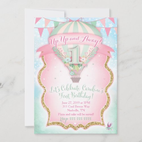 GC Hot Air Balloon First Birthday Caroline Invitation