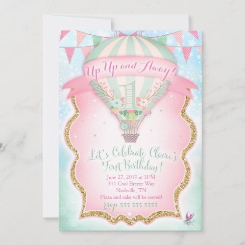 GC Hot Air Balloon First Birthday Claire Invitation