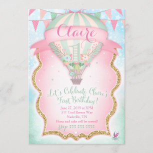 GC Hot Air Balloon First Birthday Claire Invitation
