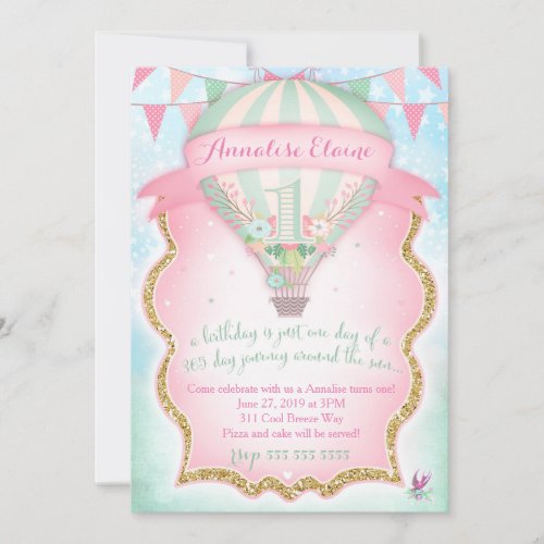 GC Hot Air Balloon First Birthday Invitation