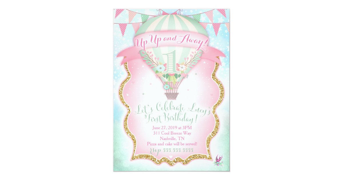 GC Hot Air Balloon First Birthday Lucy Invitation | Zazzle.com