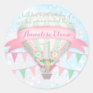 GC Hot Air Balloon First Birthday Sticker Round