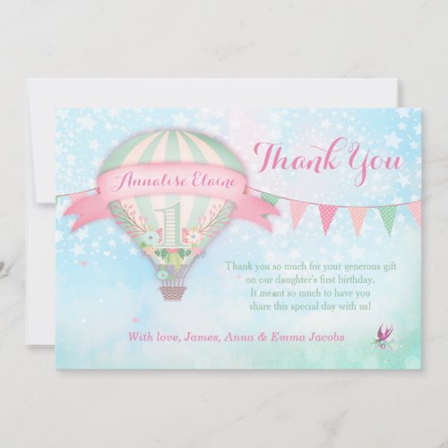 GC Hot Air Balloon First Birthday Thank You Card