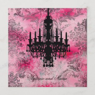 GC   Jolie Black Chandelier Pink Gray Damask Invitation