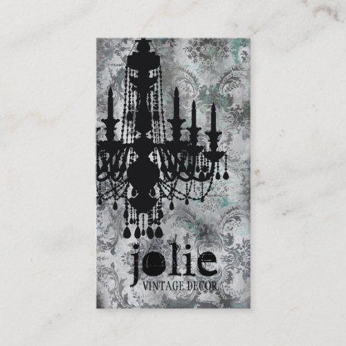 GC | Jolie Chandelier Gray Damask Business Card Templates