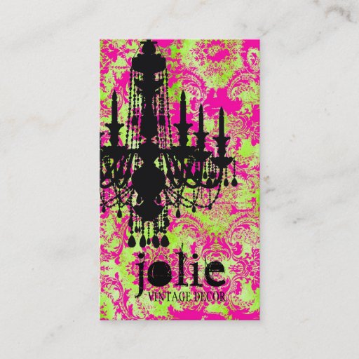 Customizable GC | Jolie Chandelier Hot Lime Damask Business Card